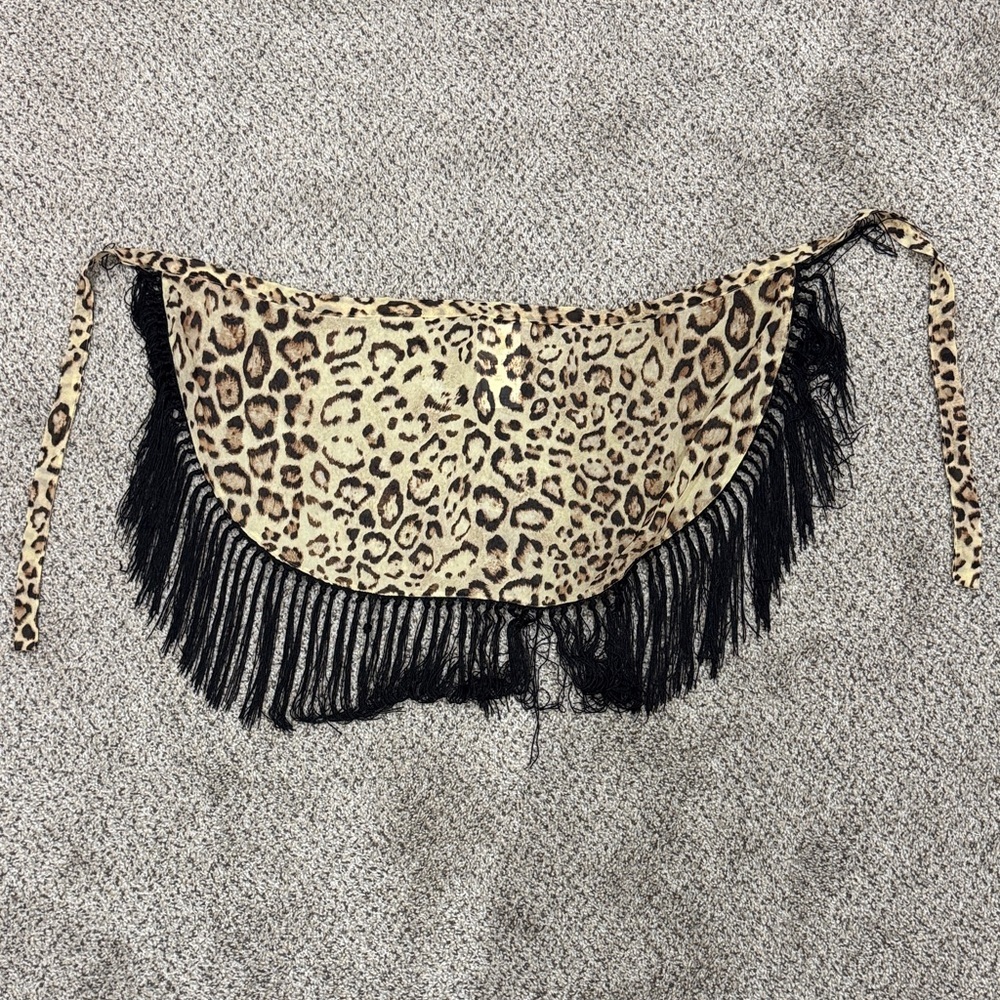 Leopard Print Fringe beach coverup- Black Fringe